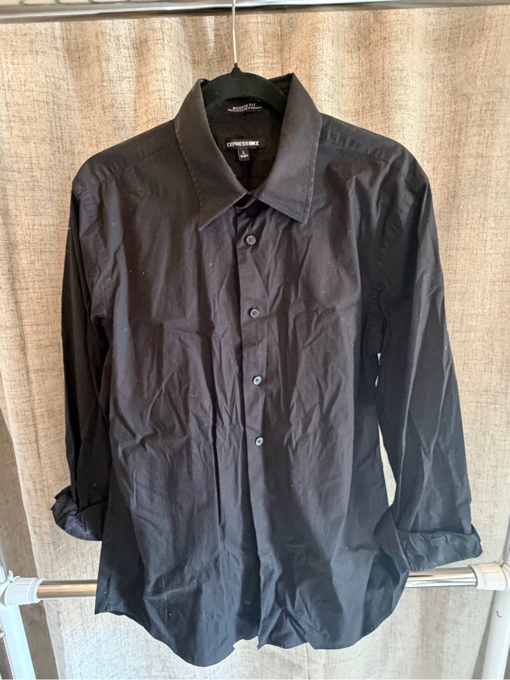 Express Men’s Black Long-Sleeve Button-Up Dress Shirt